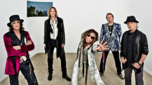 Aerosmith from left to right: Joe Perry, Tom Hamilton, Steven Tyler, Joey Kramer, Brad Whitford