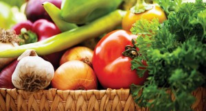 Basket of organic produce.