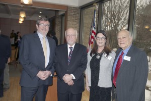 From left: Keynote Speaker Michael Dowling, president and CEO of North Shore LIJ Health Systems; Hofstra President Stuart Rabinowitz; Long Island Wins Executive Director Maryann Slutsky; and Michael D’Innocenzo, co-founder of Hofstra’s Center for Civic Engagement 
