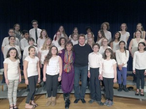 Kathleen Mucciolo-Kolins and Andy Cooney with the Long Beach Middle School chorus