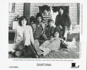 Santana Band circa 1969 (from left): Mike Shrieve, David Brown, Mike Carabello, Jose “Chepito” Areas, Gregg Rolie and Carlos Santana (Photo by Coni Night Loon Beeson)