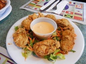 The fried oysters are delicate and only available on weekends.