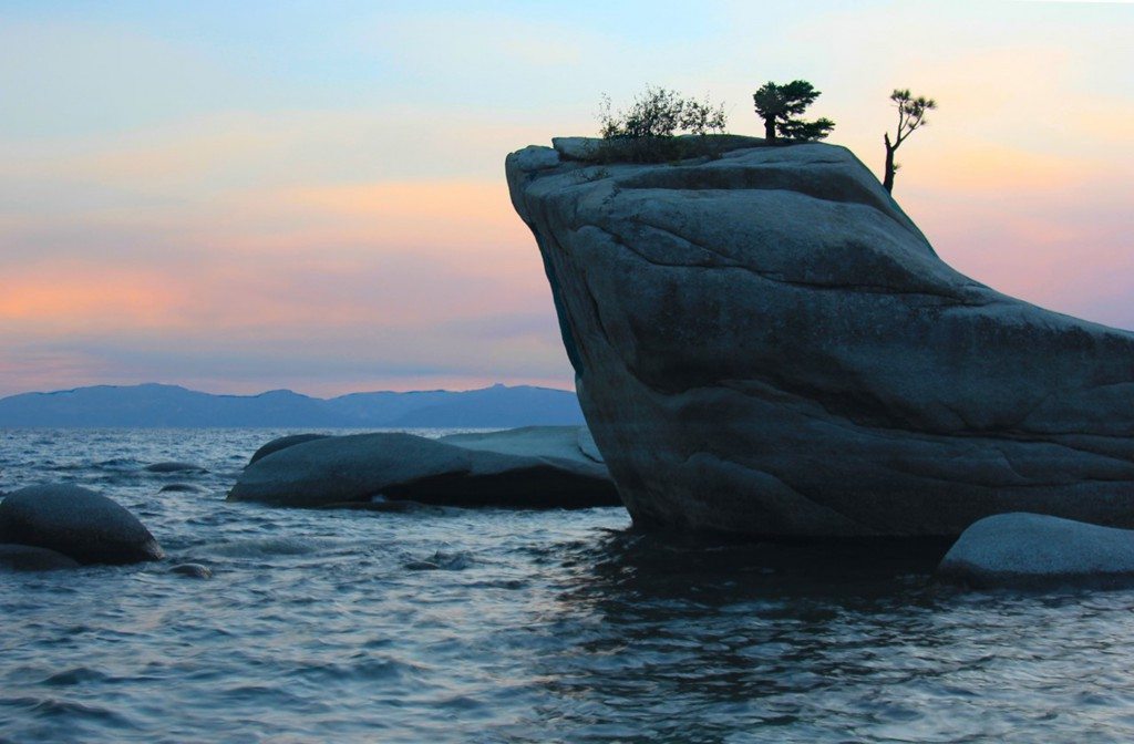 If you’re willing to climb down the side up of a mountain (and then back up again!), you too can capture this shot of Bonsai Rock, a little south of Sand Harbor.