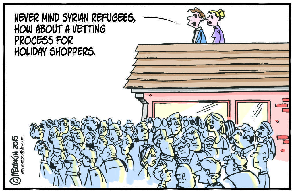 Refugee shoppers cartoon