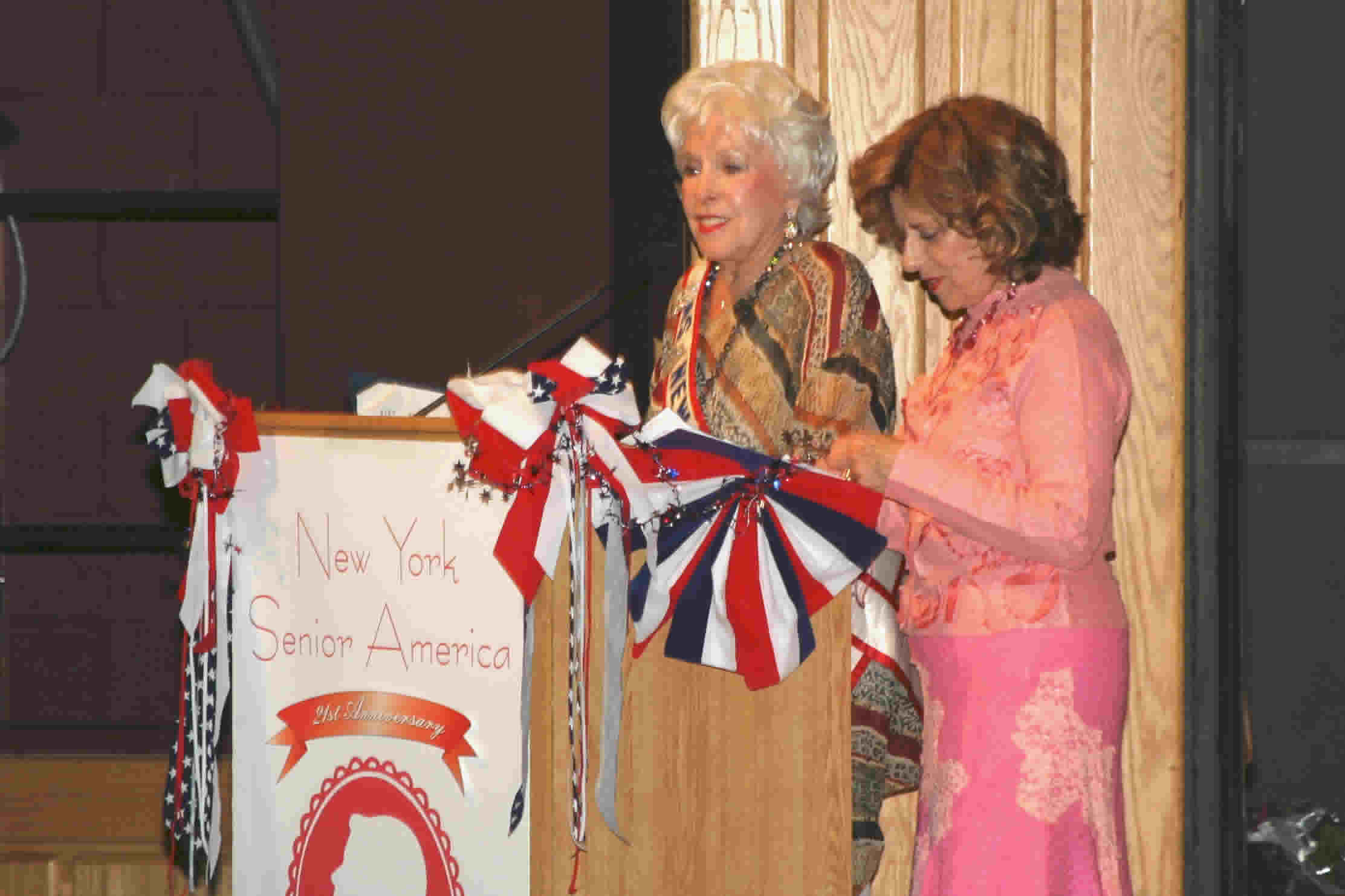 Ethel Bennett, founder, and Marleen Schuss, director, hosting the Ms. New York Senior America Pageant