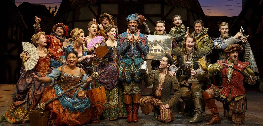 André Ward (center) and the cast of Something Rotten! (Photo by Joan Marcus)