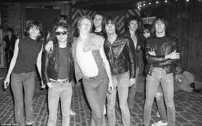 The Ramones outside Dingwalls with members of The Damned and Chrissie Hynde (far left) (Photo by Danny Fields)